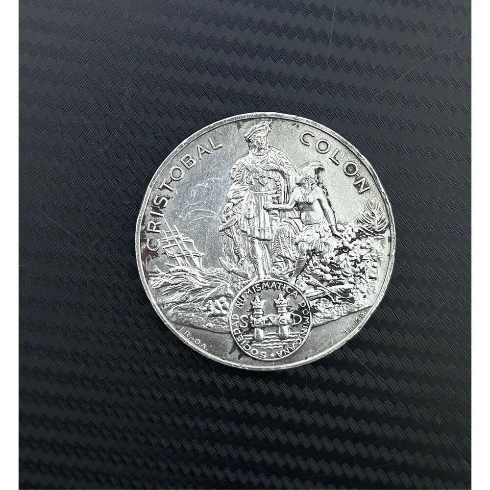 Vtg Christopher Columbus .925 Silver Coin Bank Of Spain Huge 2.63oz Uncirculated